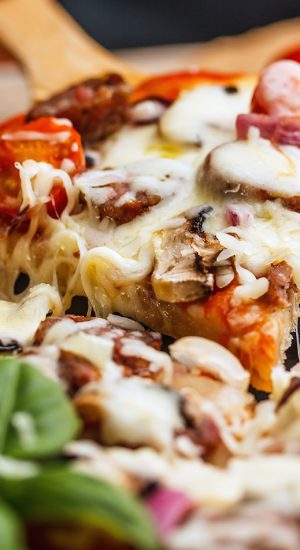 Sausage pizza Close up of fresh homemade sausage pizza